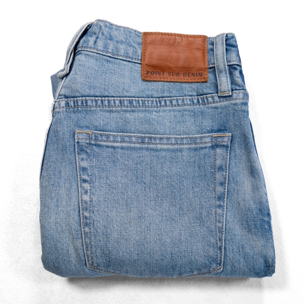 POINT SUR DENIM Women's Size 29 Light Wash Shoreditch Straight Leg Raw Hem Jeans